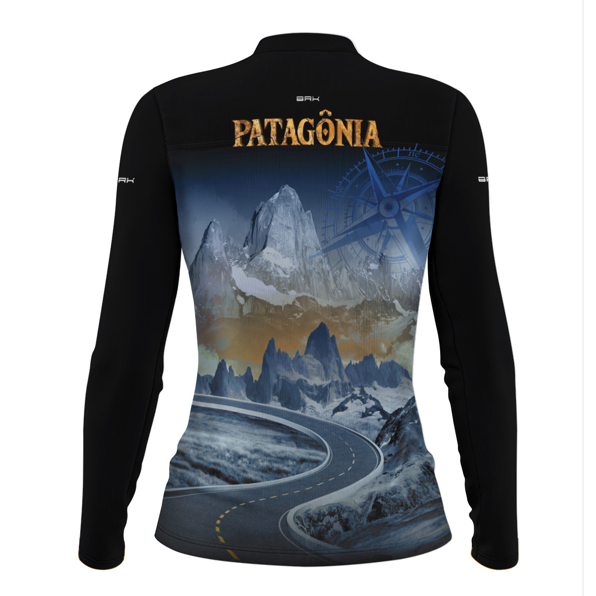 Camisa de Motociclismo Feminina Brk Patagônia Preta e Azul com Proteção Solar UV50+