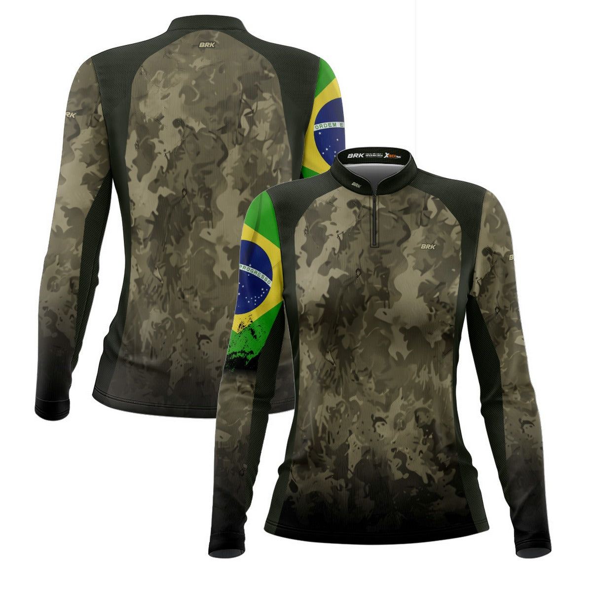 Camisa Agro Feminina Brk Camuflada Bandeira do Brasil com Proteção Solar UV50+