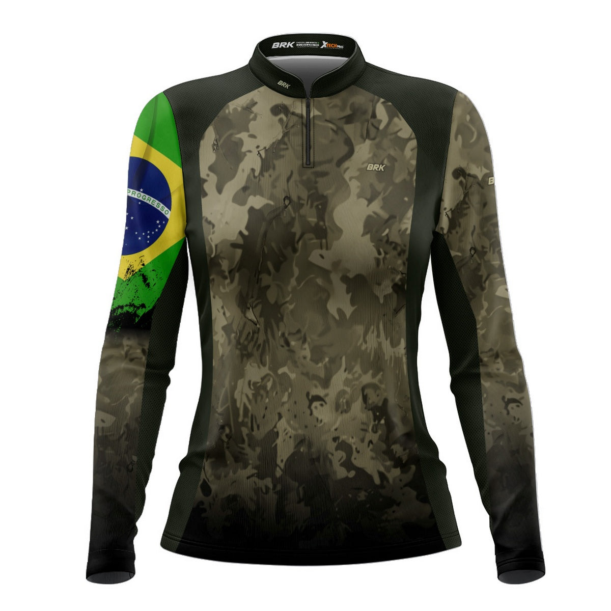 Camisa Agro Feminina Brk Camuflada Bandeira do Brasil com Proteção Solar UV50+