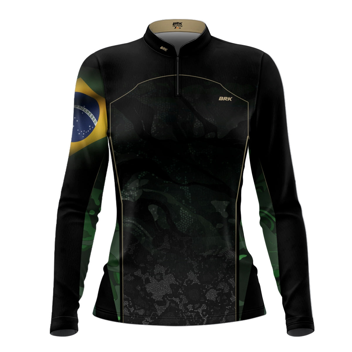 Camisa Agro Feminina Brk Camuflada Bandeira do Brasil com Proteção Solar UV50+