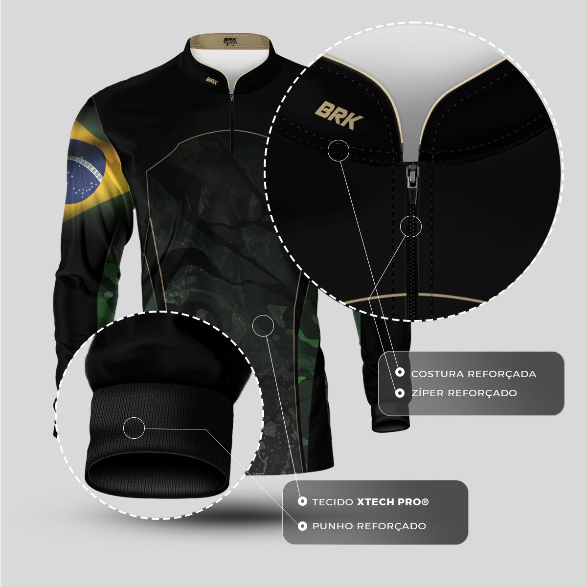 Camisa Agro Brk Camuflada Bandeira do Brasil com Proteção Solar UV50+