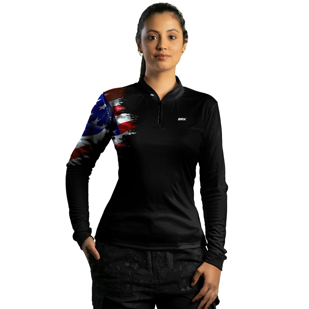 Camisa Feminina Brk Bandeira Estados Unidos com Proteção Solar UV50+