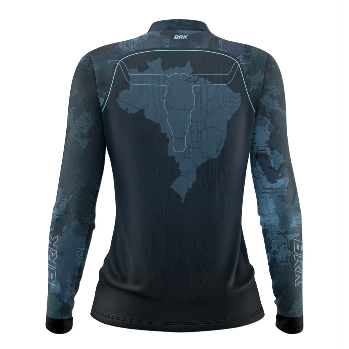 Camisa Agro Feminina Brk Camuflado Long Horn Brasil Azul com Proteção Solar UV50+