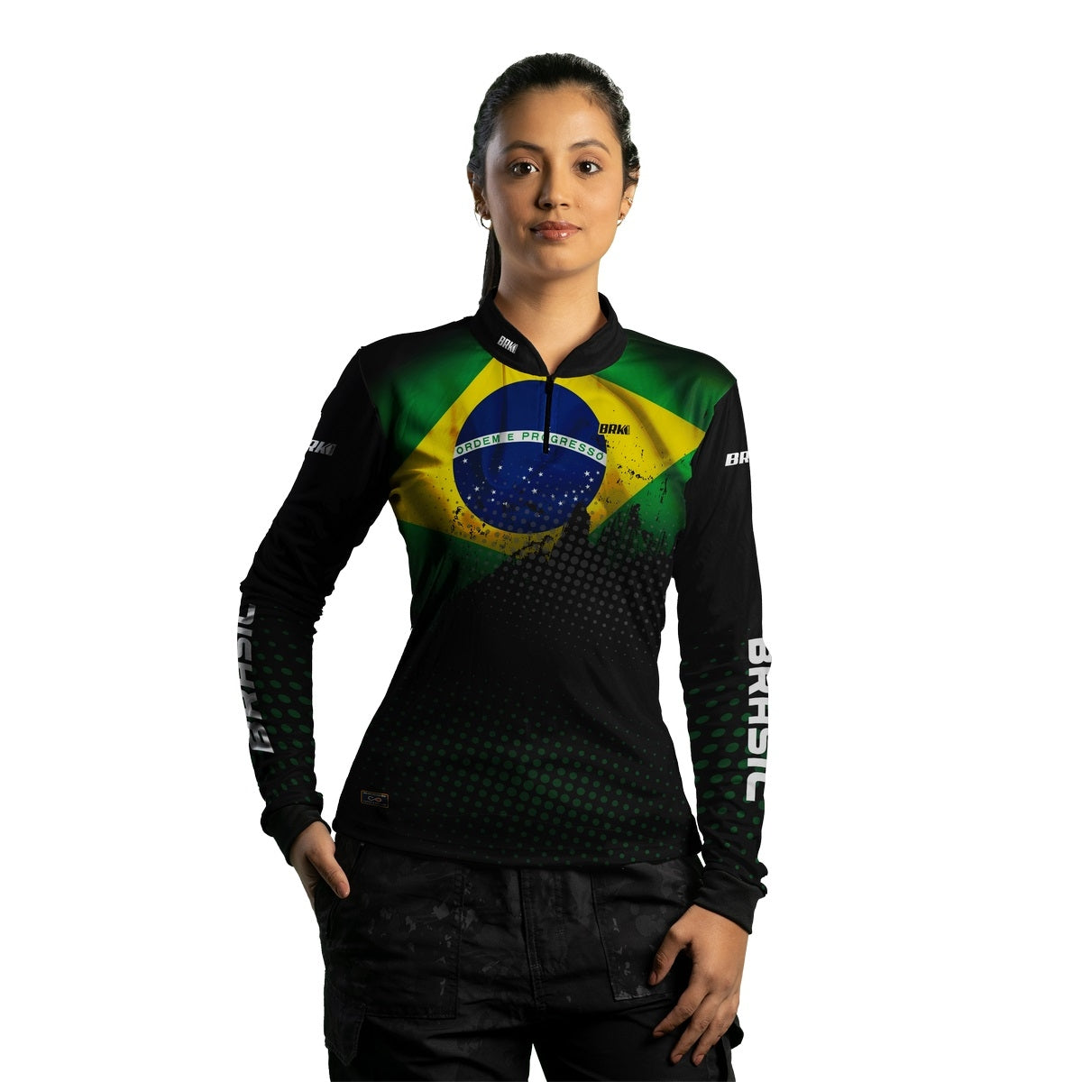 Camisa Feminina Brk Bandeira do Brasil com Proteção Solar UV50+