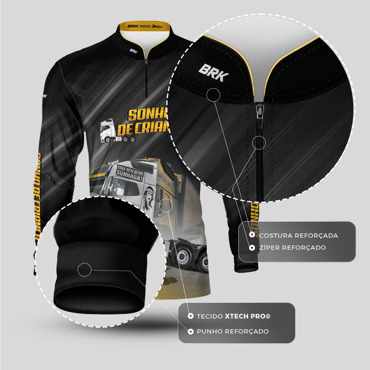 Camisa de Caminhão Brk para Caminhoneiro Carreta Sonho de Criança com Proteção Solar UV50+