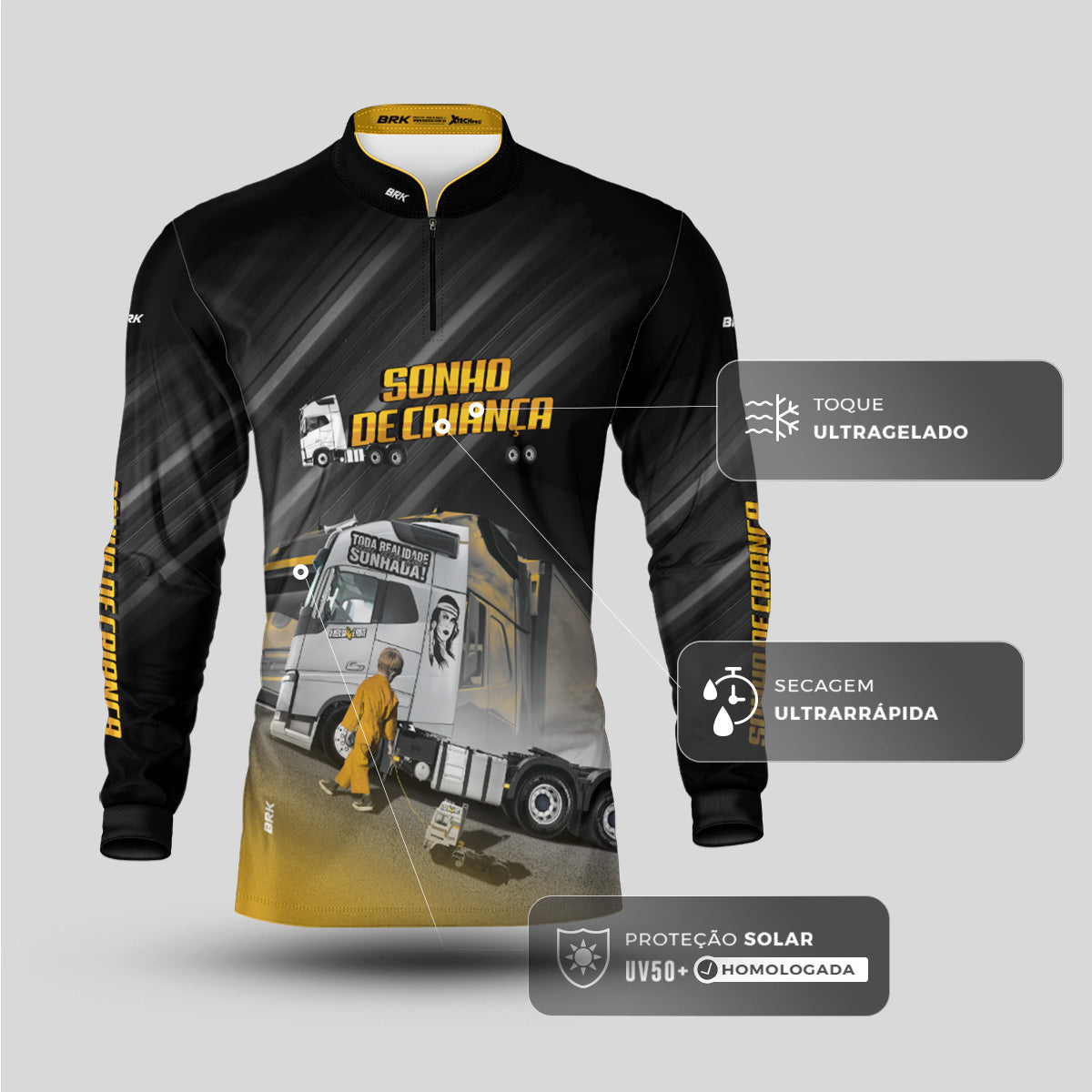 Camisa de Caminhão Brk para Caminhoneiro Carreta Sonho de Criança com Proteção Solar UV50+