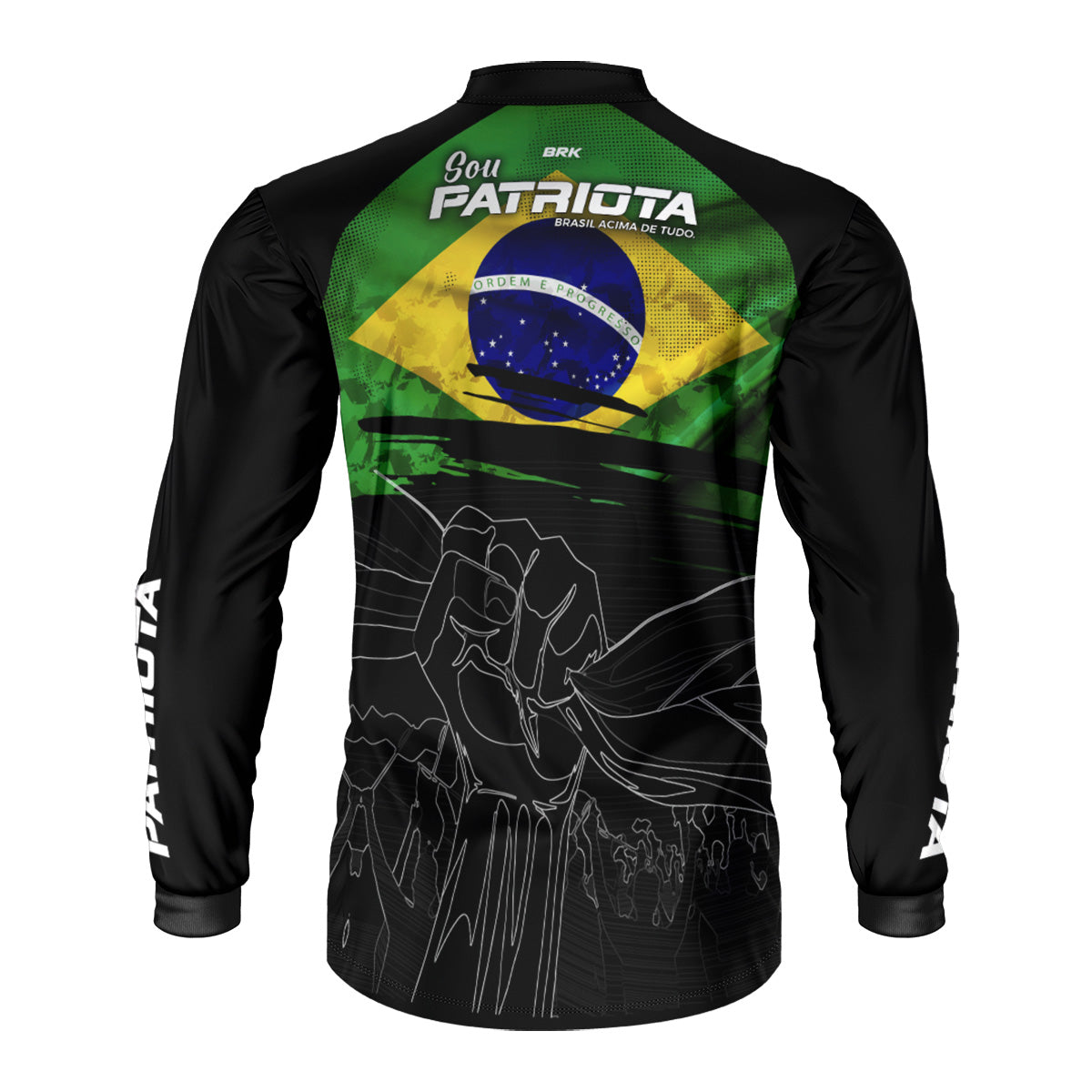 Camisa Agro Brk Básica Patriota Preta Bandeira do Brasil com Proteção UV50+