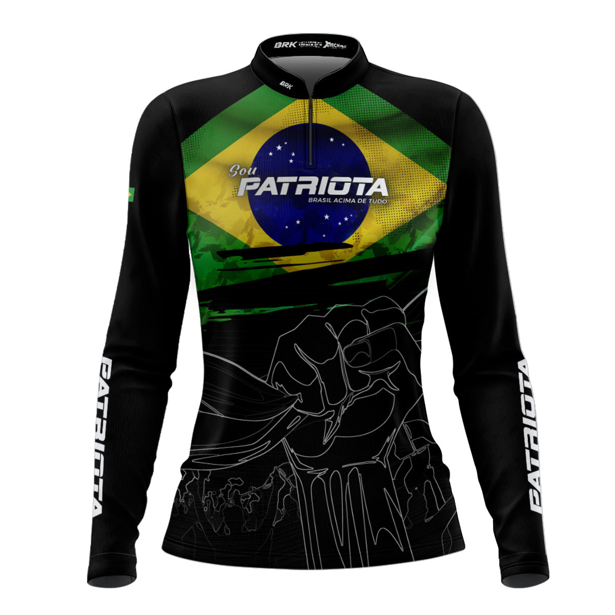 Camisa Agro Feminina Brk Básica Patriota Preta Bandeira do Brasil com Proteção UV50+