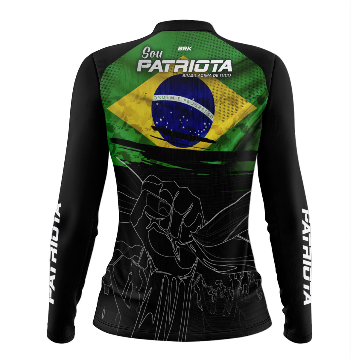 Camisa Agro Feminina Brk Básica Patriota Preta Bandeira do Brasil com Proteção UV50+