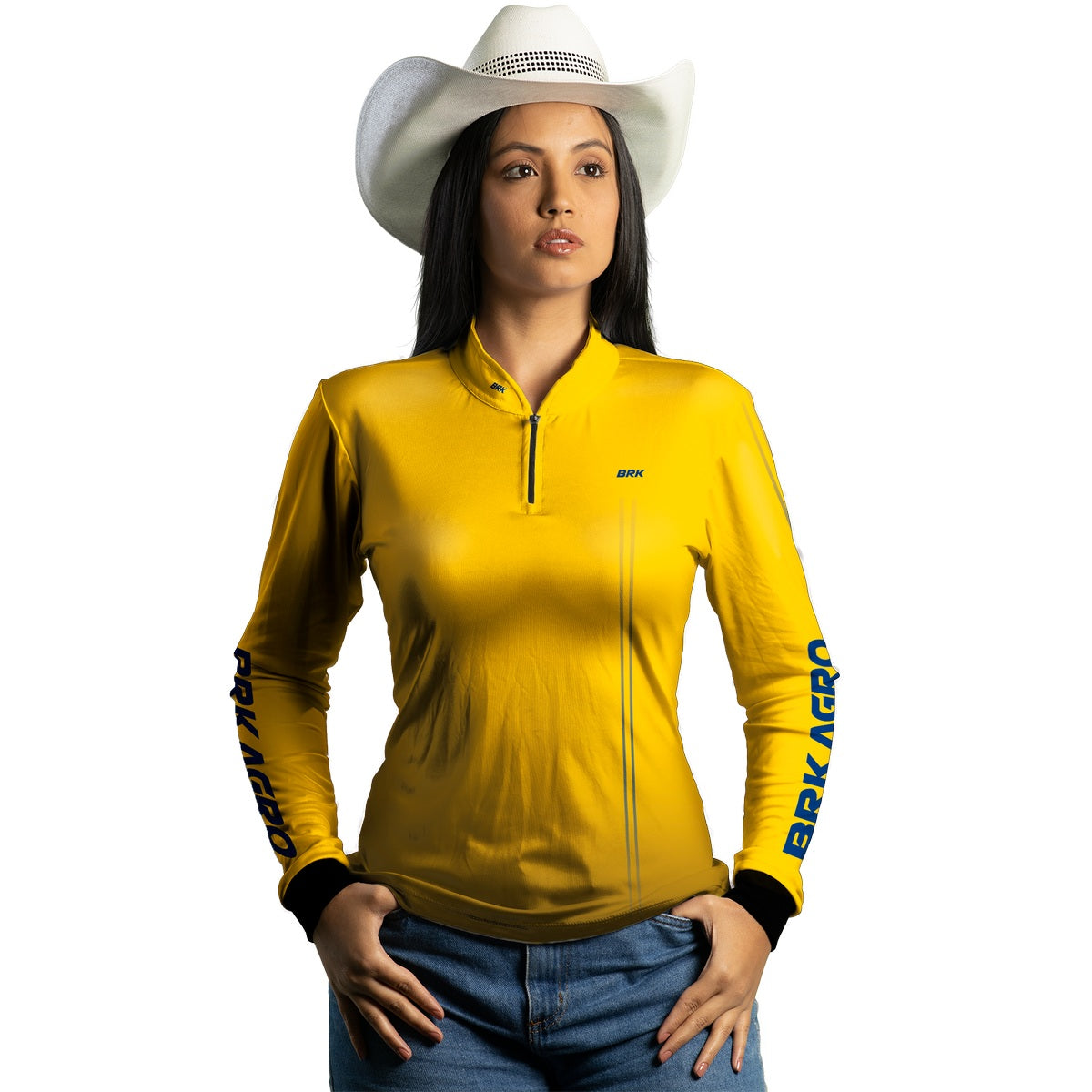 Camisa Feminina  Agro Brk Básica NH Clean Amarela com Proteção Solar UV50+