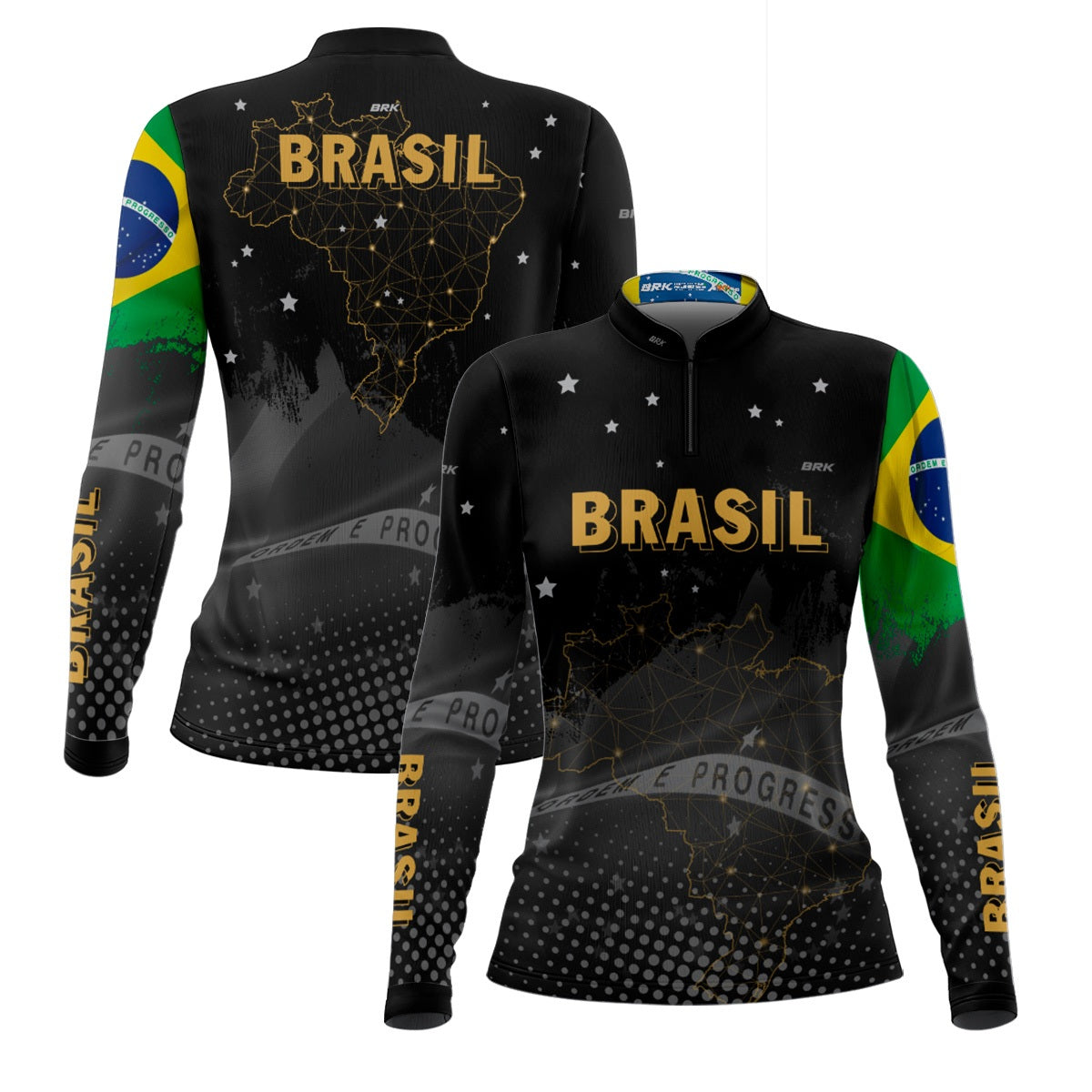 Camisa Feminina Brasil Preta com Proteção Solar UV50+
