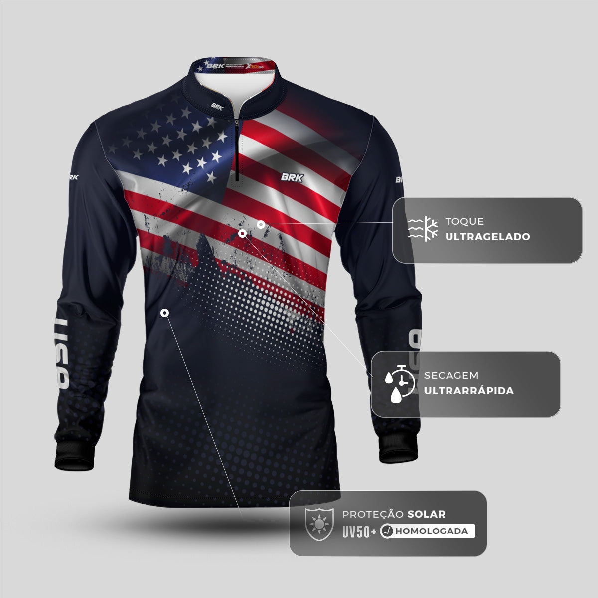 Camisa Brk Estados Unidos Com Proteção Solar UV50 Envio Imediato