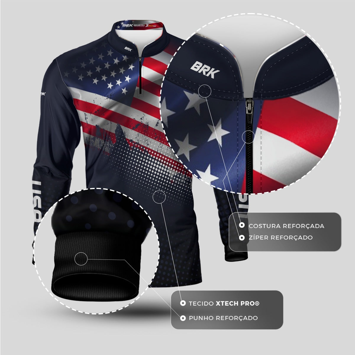 Camisa Brk Estados Unidos Com Proteção Solar UV50 Envio Imediato