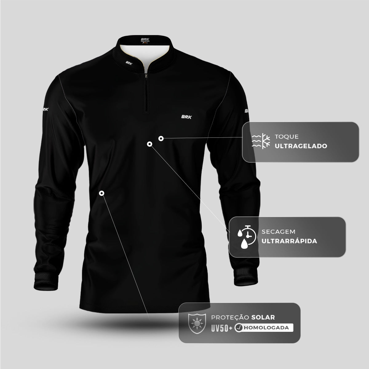Camisa Brk Manga Longa Preta com Proteção Solar UV50+ Envio Imediato