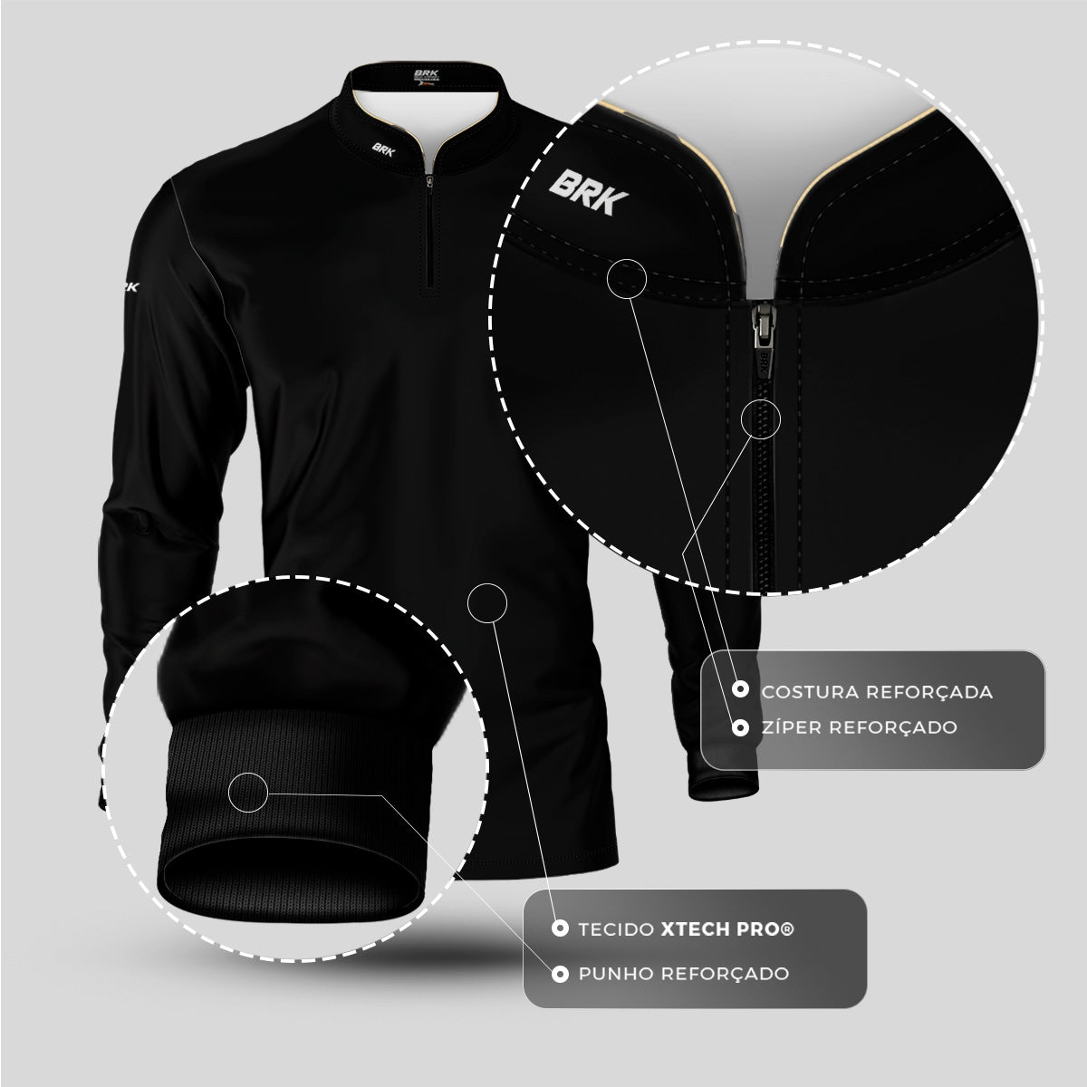 Camisa Brk Manga Longa Preta com Proteção Solar UV50+ Envio Imediato