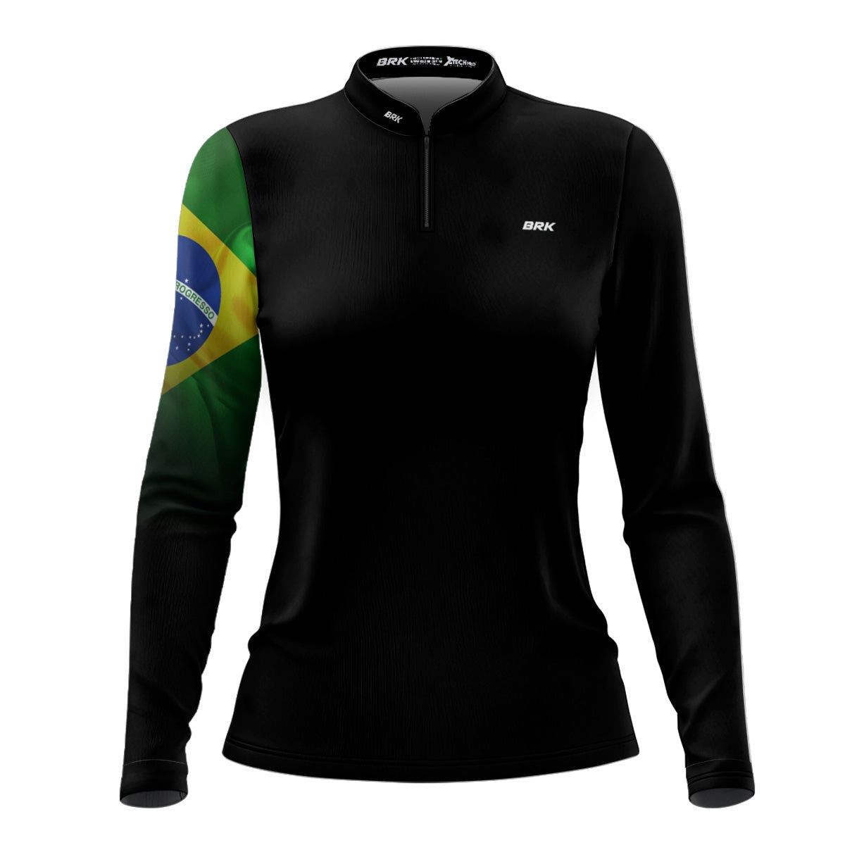 Camisa Feminina Preta Básica Bandeira do Brasil com UV50 - Envio Imediato