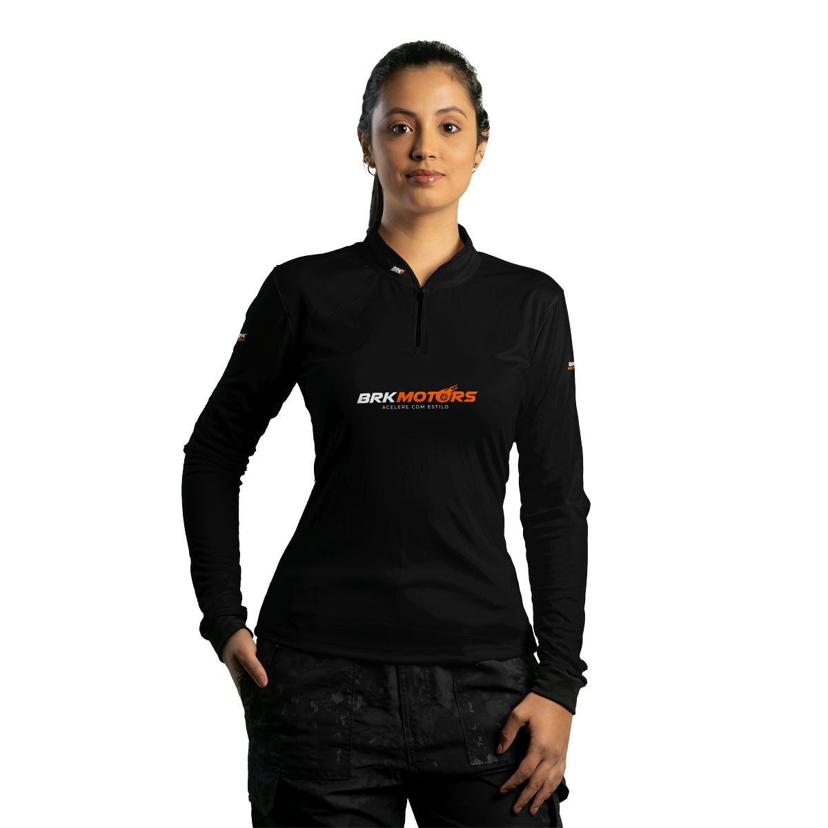 Camisa de Motociclismo Feminina Brk Preta Básica com Proteção Solar UV50+