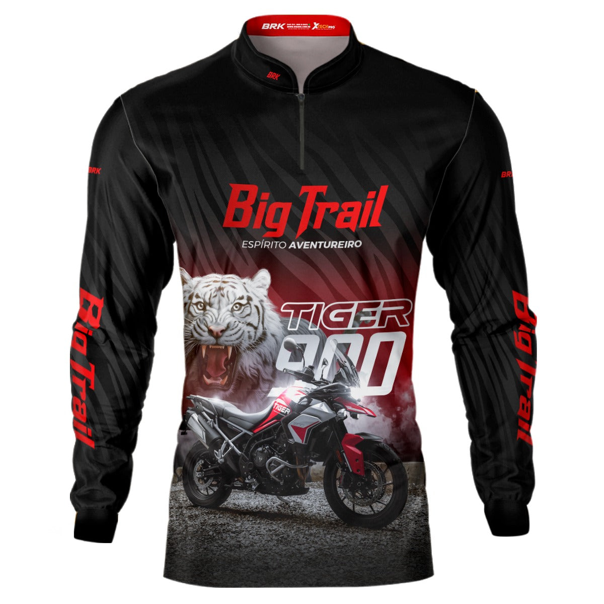 Camisa de Motociclismo Brk Tiger 900 Preta e Vermelha com Proteção Solar UV50+