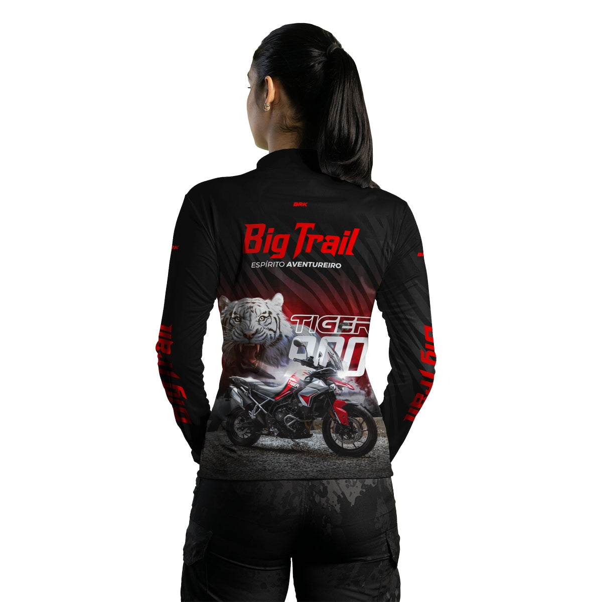Camisa de Motociclismo Feminina Brk Tiger 900 Preta e Vermelha com Proteção Solar UV50+