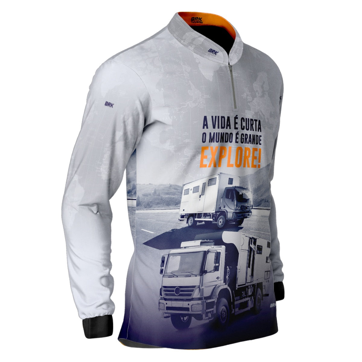 Camisa de Motociclismo Brk Off Road Motorhome Explore Branca com Proteção Solar UV50+