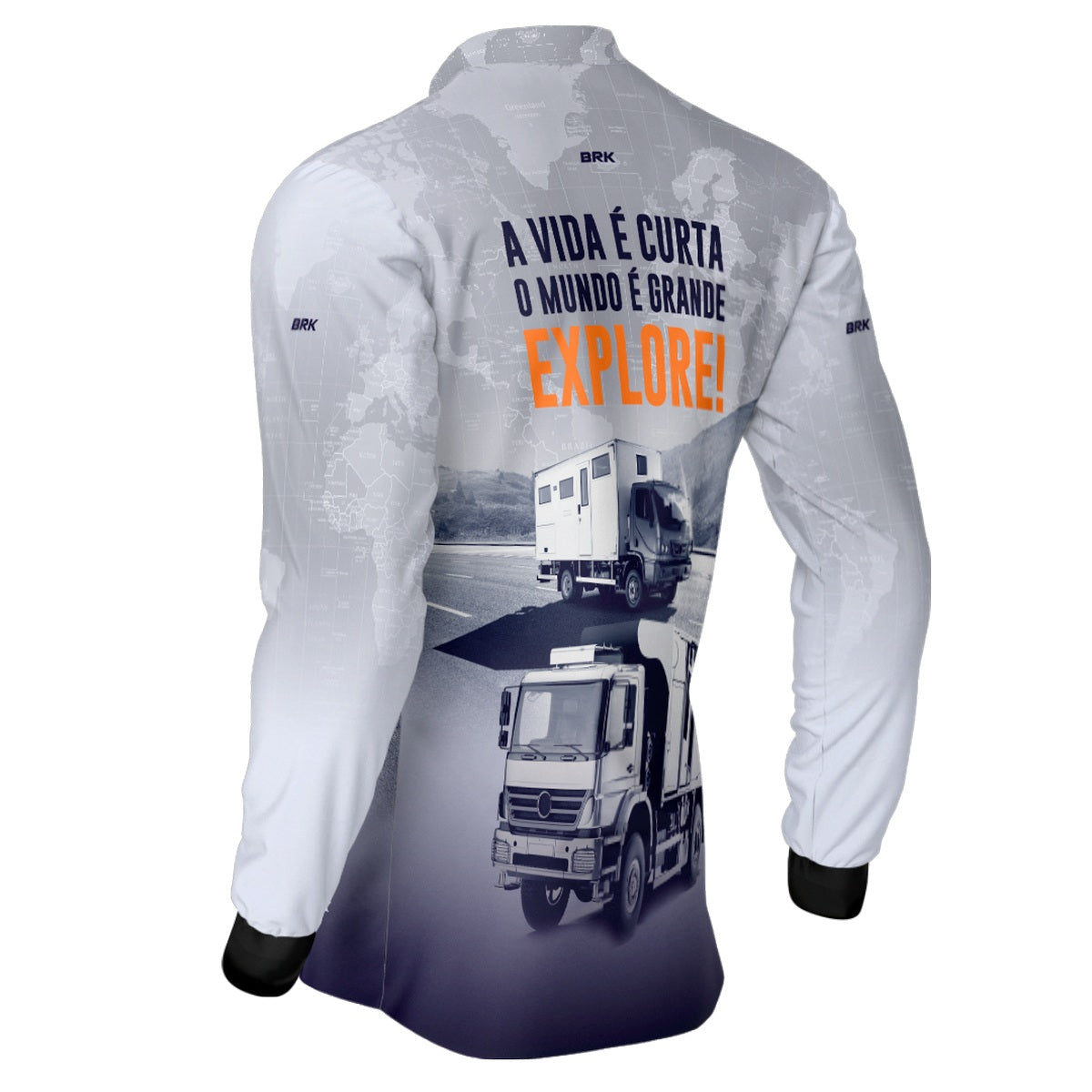Camisa de Motociclismo Brk Off Road Motorhome Explore Branca com Proteção Solar UV50+