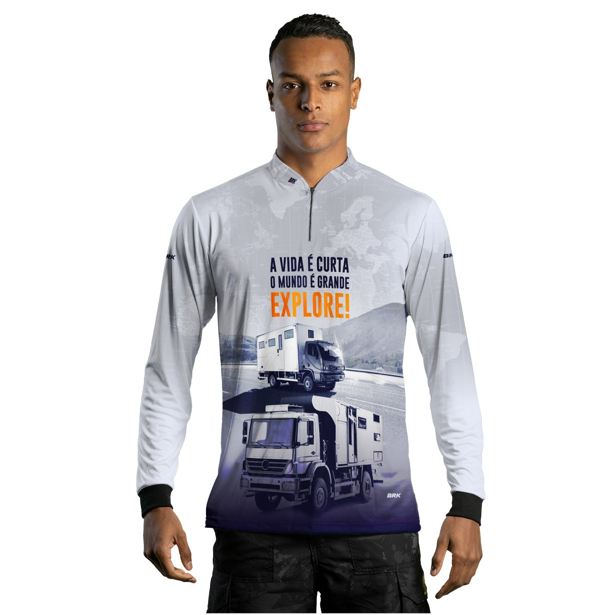 Camisa de Motociclismo Brk Off Road Motorhome Explore Branca com Proteção Solar UV50+