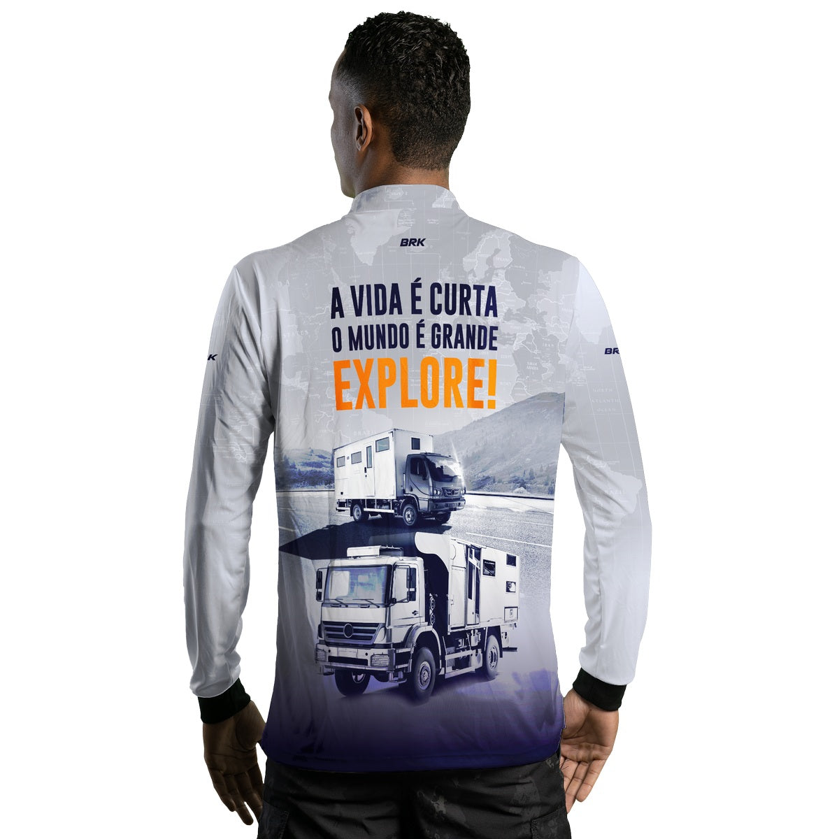 Camisa de Motociclismo Brk Off Road Motorhome Explore Branca com Proteção Solar UV50+