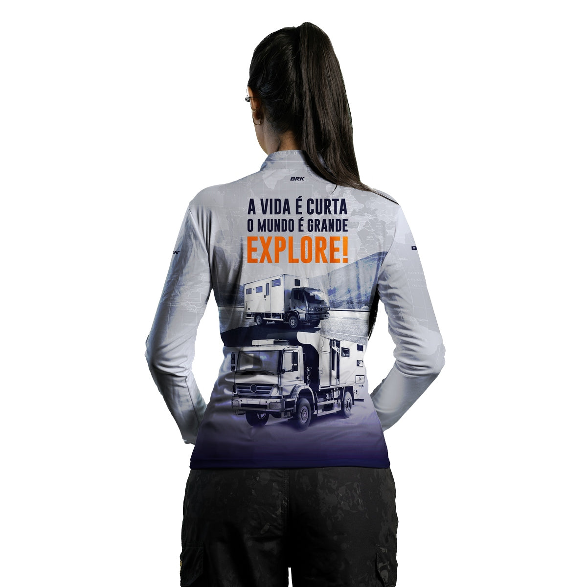 Camisa de Motociclismo Feminina Brk Off Road Motorhome Explore Branca com Proteção Solar UV50+