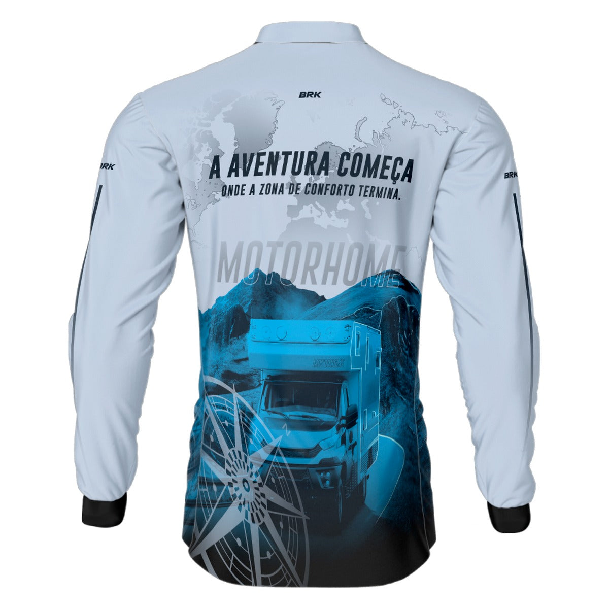 Camisa de Motociclismo Brk Trailer Motorhome Branca com Proteção Solar UV50+