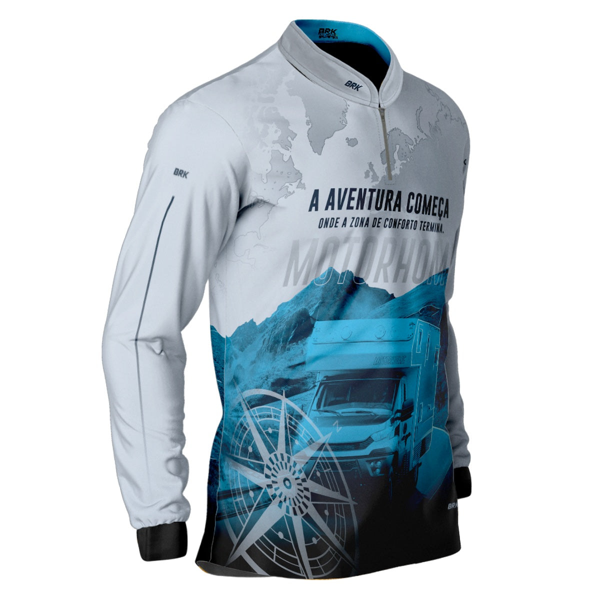 Camisa de Motociclismo Brk Trailer Motorhome Branca com Proteção Solar UV50+