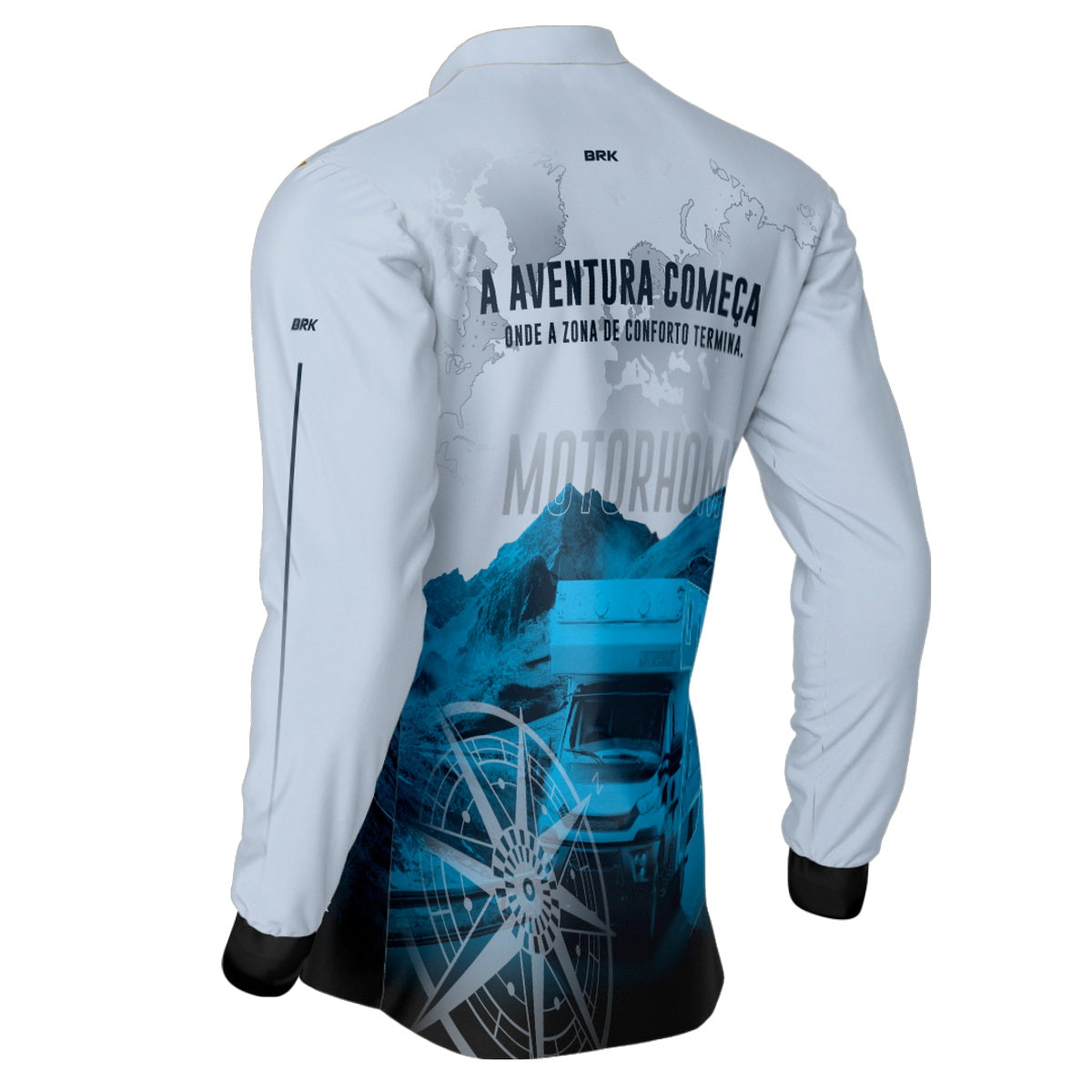 Camisa de Motociclismo Brk Trailer Motorhome Branca com Proteção Solar UV50+
