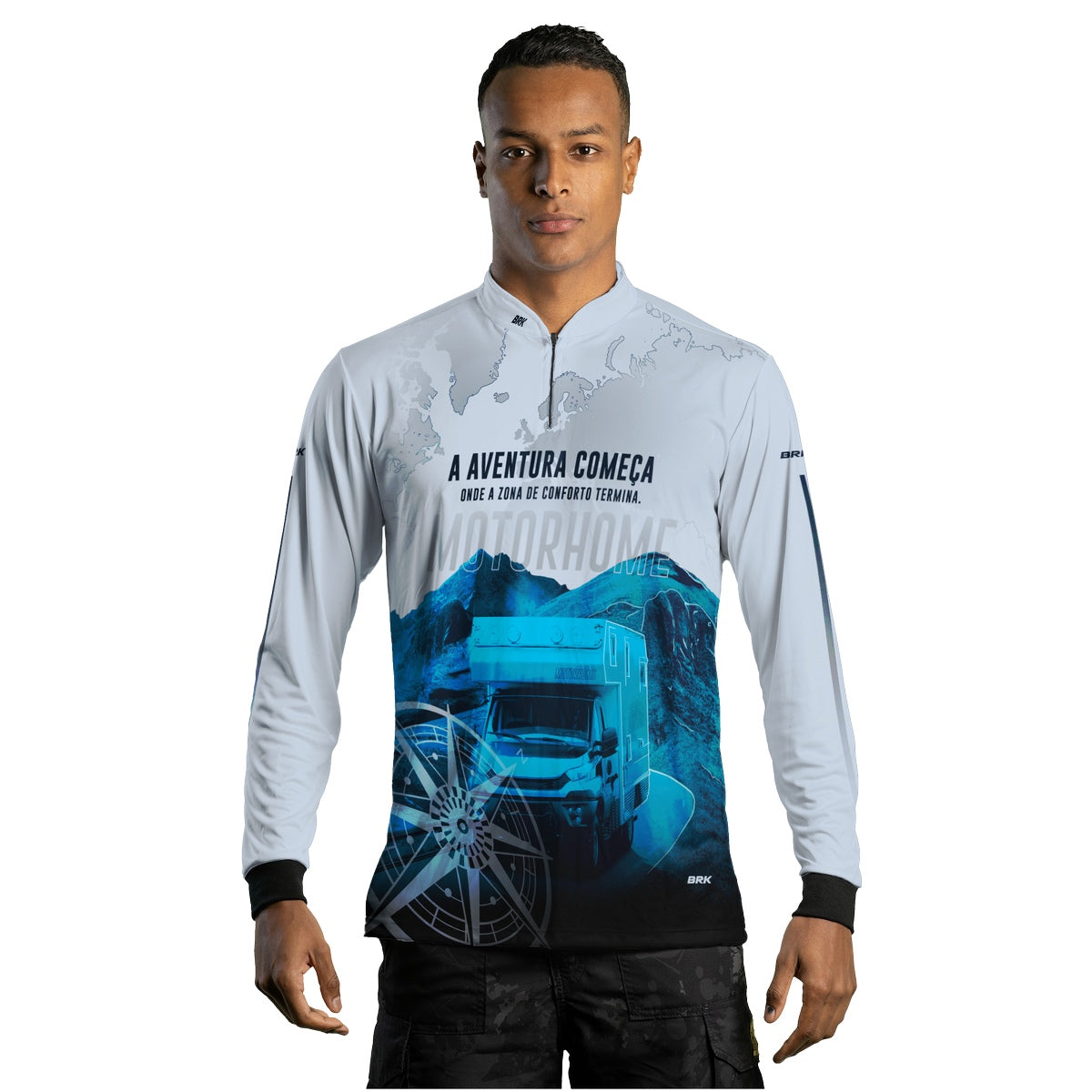 Camisa de Motociclismo Brk Trailer Motorhome Branca com Proteção Solar UV50+