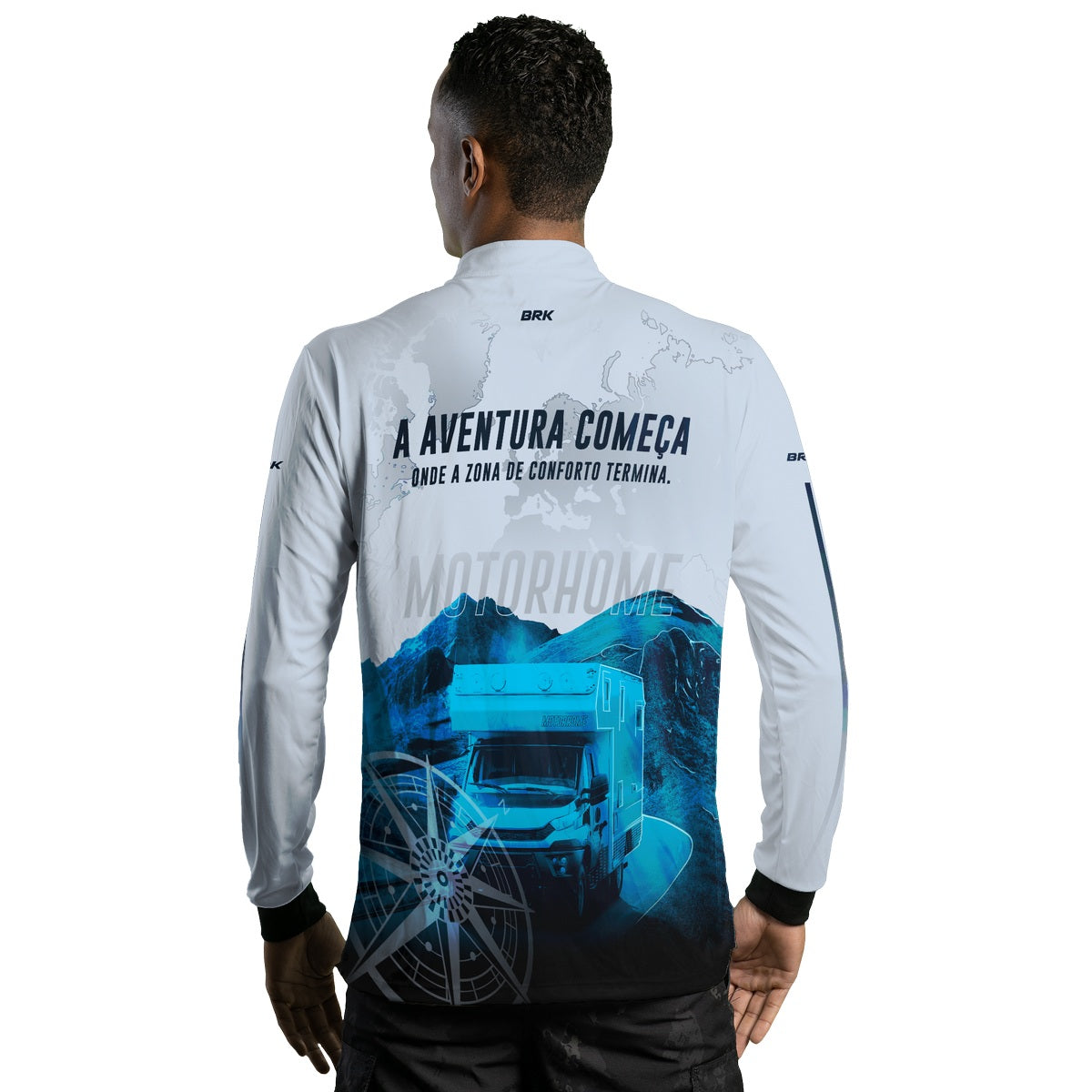 Camisa de Motociclismo Brk Trailer Motorhome Branca com Proteção Solar UV50+
