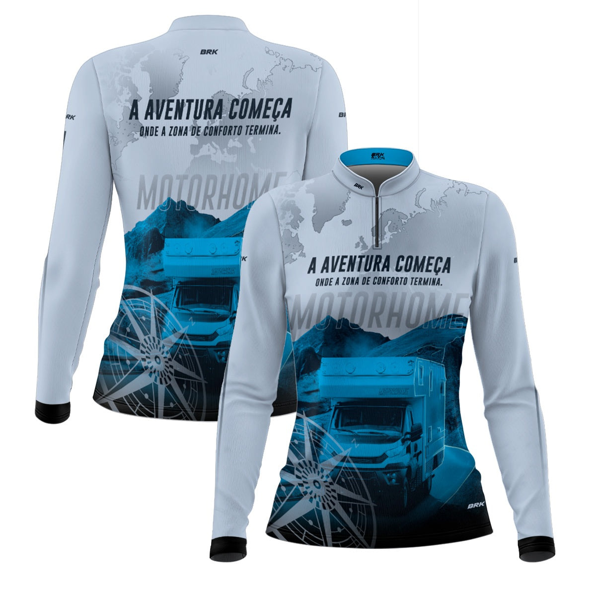 Camisa de Motociclismo Feminina Brk Trailer Motorhome Branca com Proteção Solar UV50+
