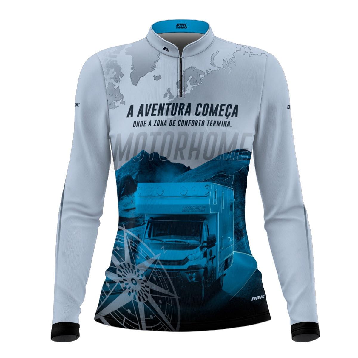 Camisa de Motociclismo Feminina Brk Trailer Motorhome Branca com Proteção Solar UV50+