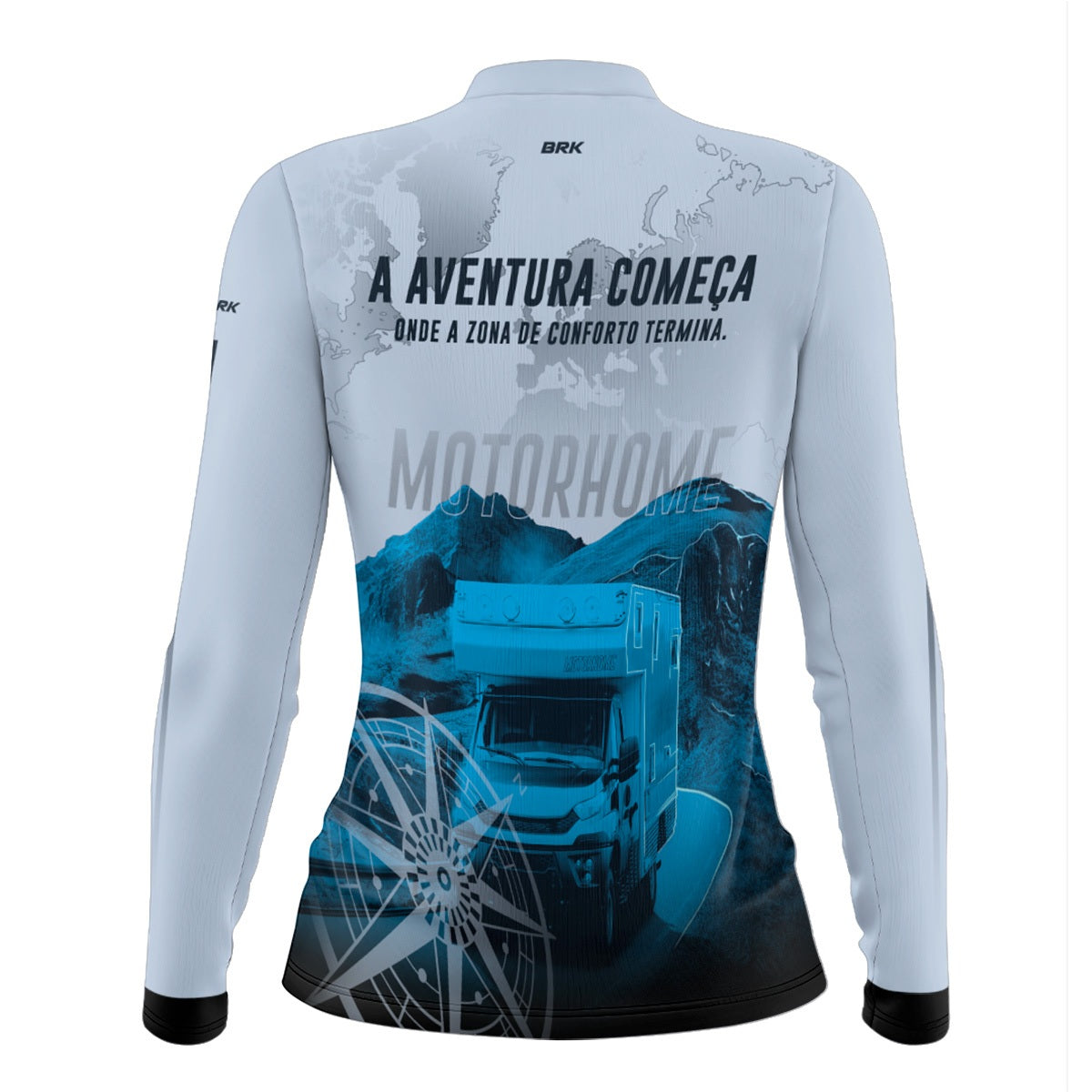 Camisa de Motociclismo Feminina Brk Trailer Motorhome Branca com Proteção Solar UV50+