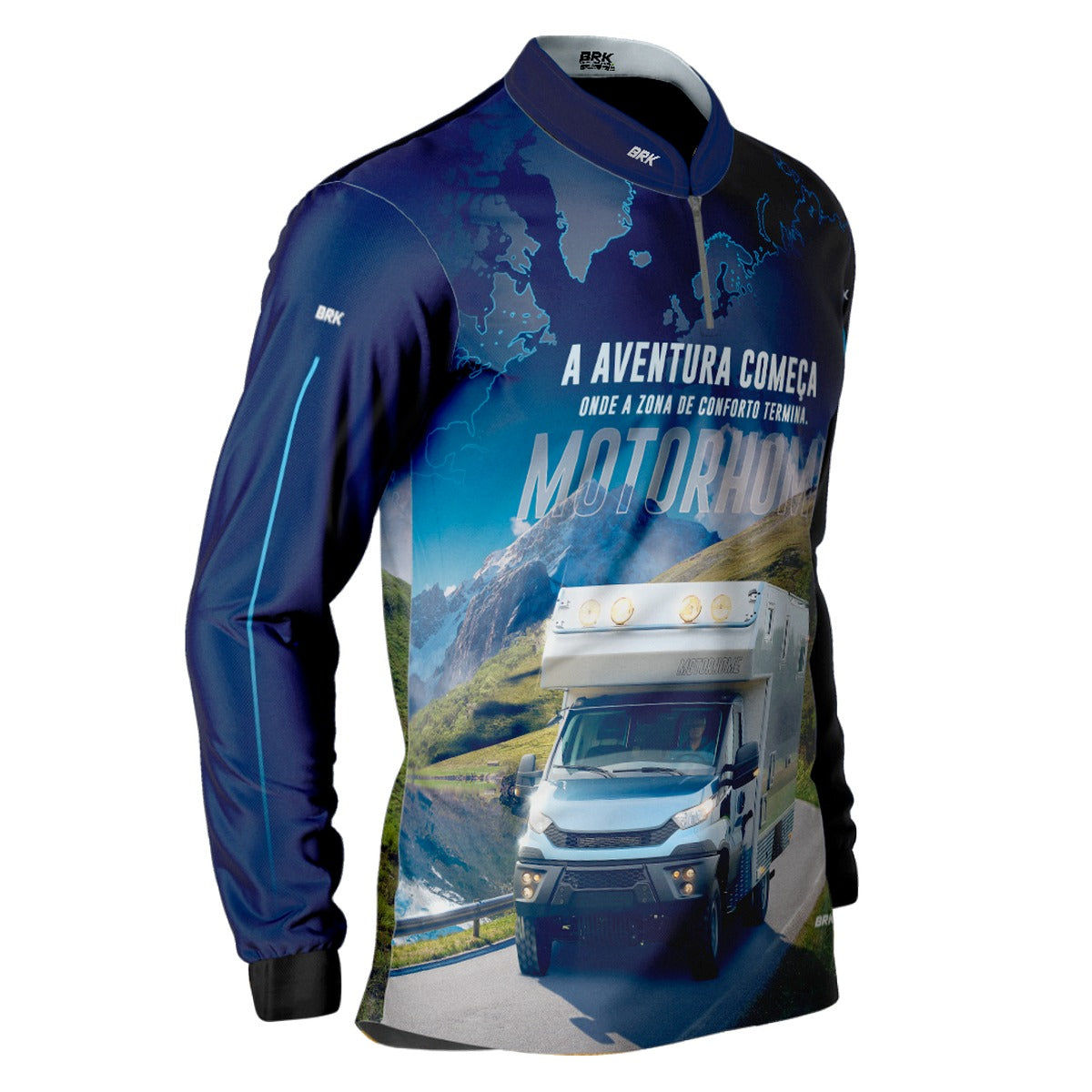 Camisa de Motociclismo Brk Trailer Motorhome Azul com Proteção Solar UV50+
