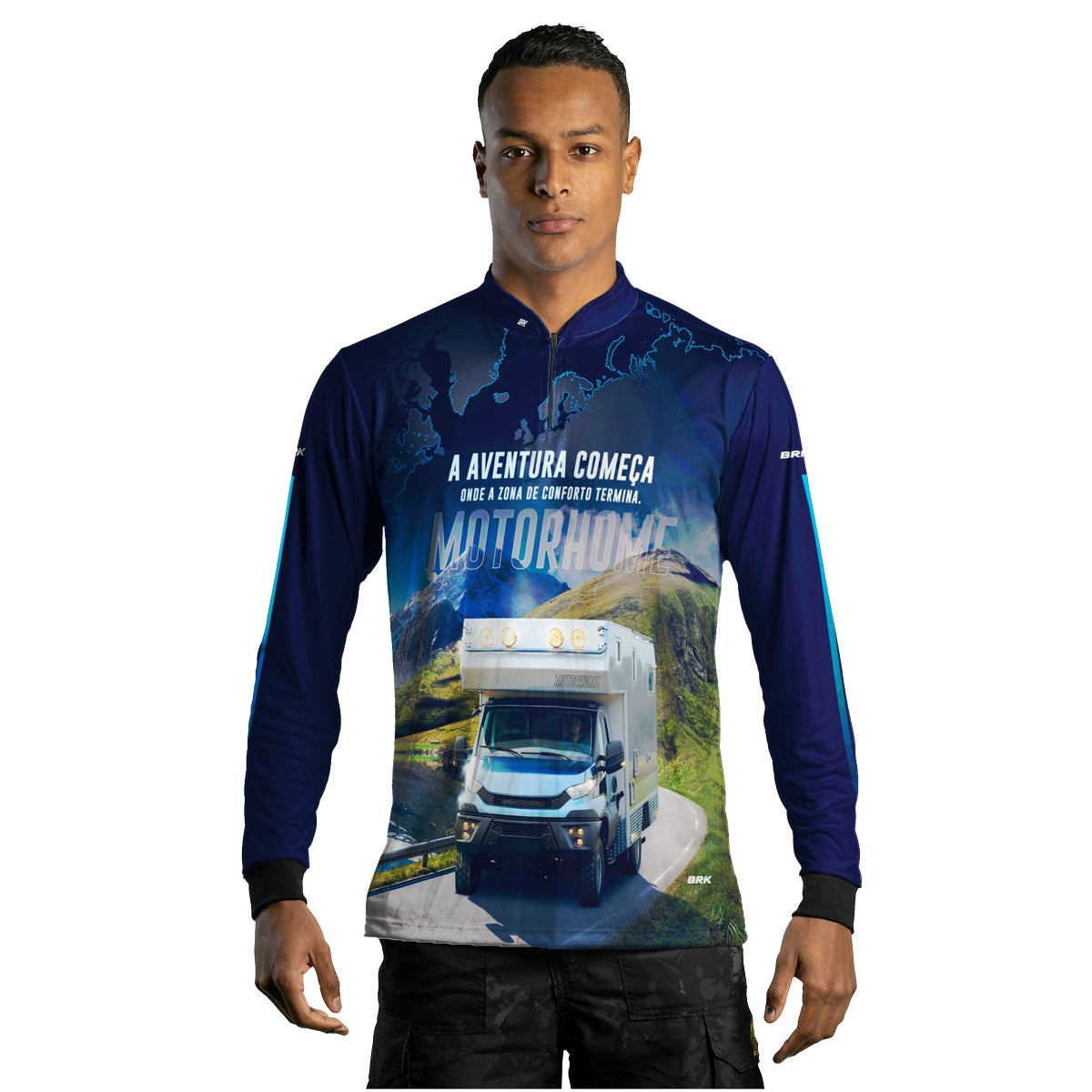 Camisa de Motociclismo Brk Trailer Motorhome Azul com Proteção Solar UV50+