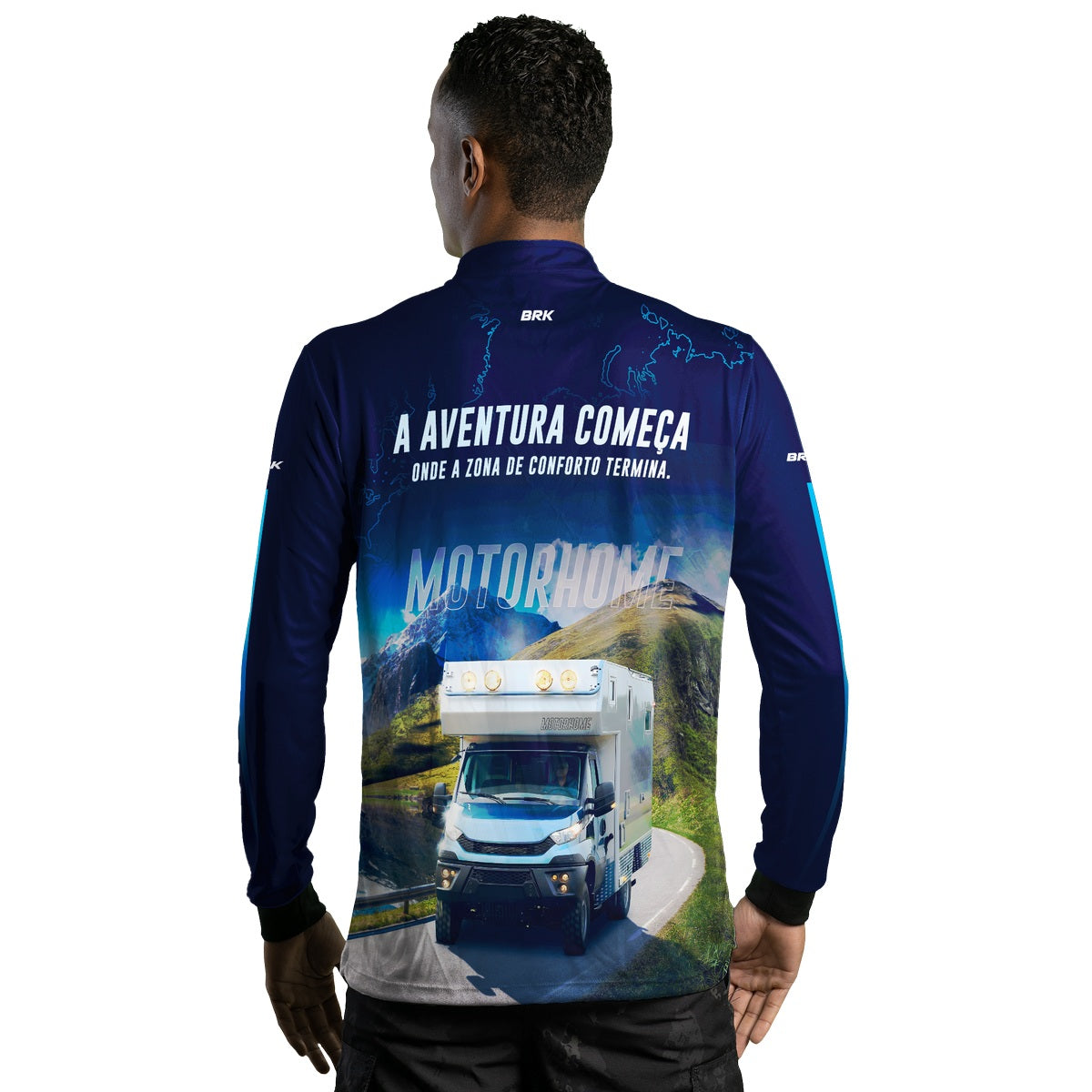 Camisa de Motociclismo Brk Trailer Motorhome Azul com Proteção Solar UV50+