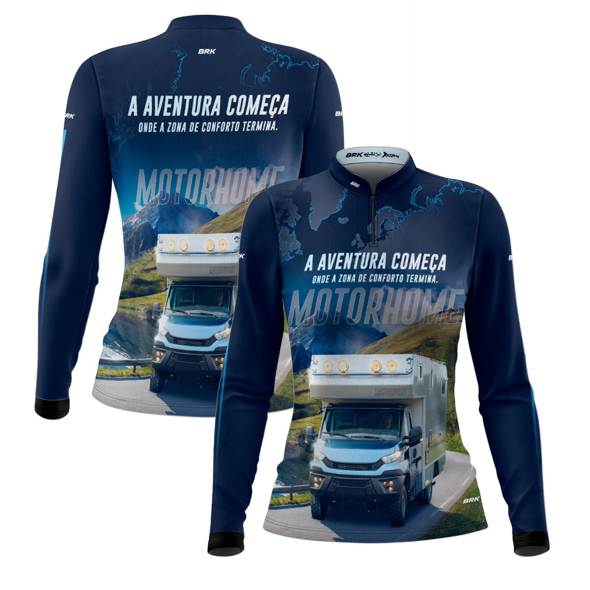 Camisa de Motociclismo Feminina Brk Trailer Motorhome Azul com Proteção Solar UV50+