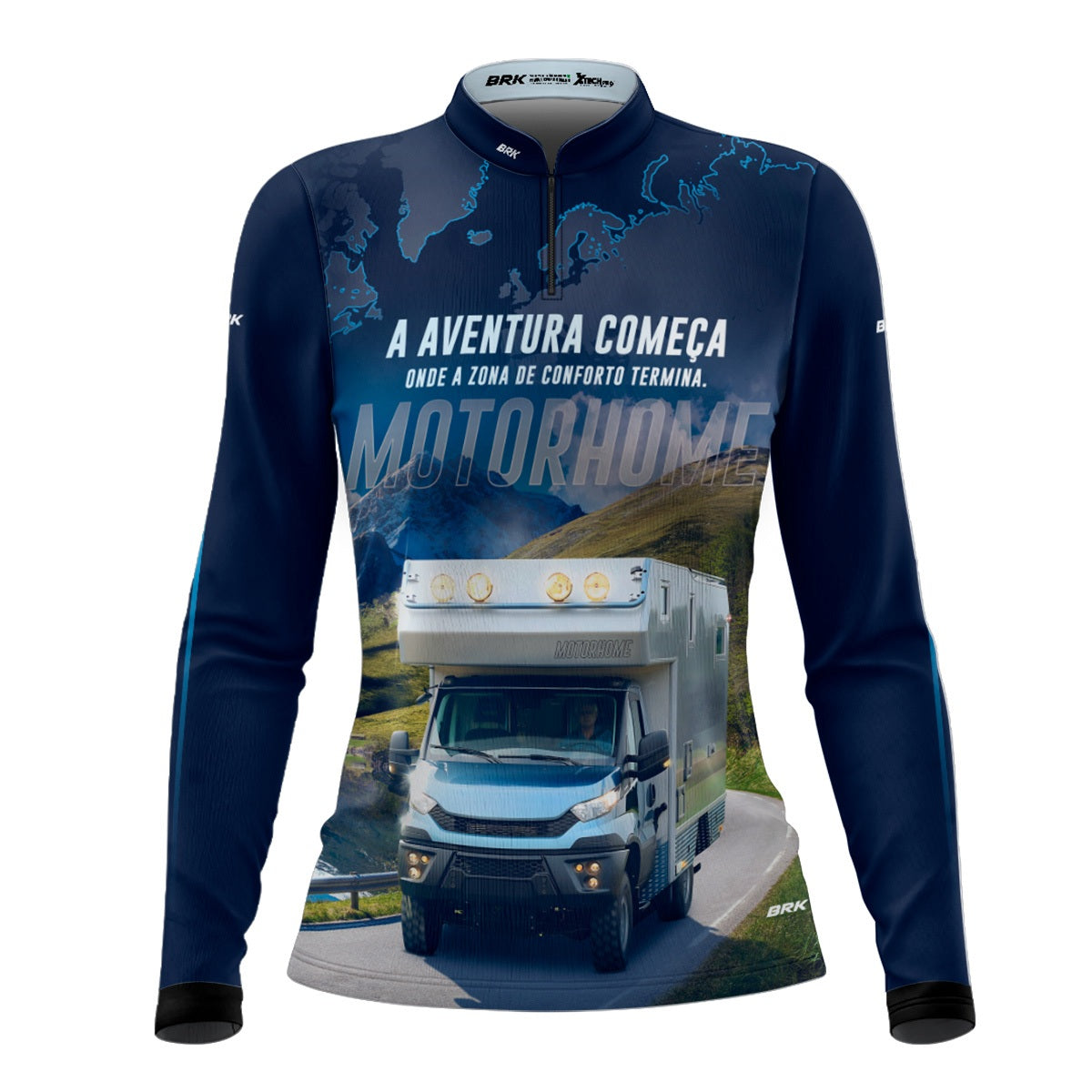 Camisa de Motociclismo Feminina Brk Trailer Motorhome Azul com Proteção Solar UV50+