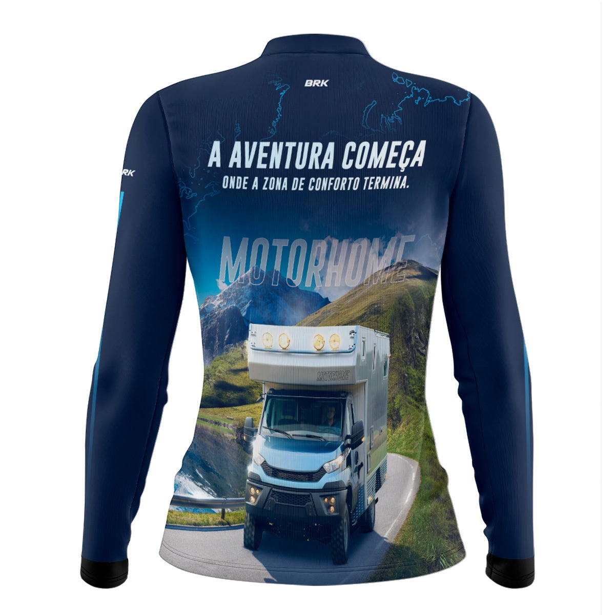 Camisa de Motociclismo Feminina Brk Trailer Motorhome Azul com Proteção Solar UV50+