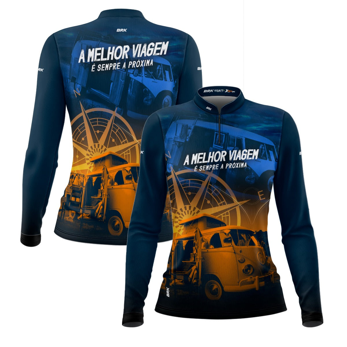 Camisa de Motociclismo Feminina Brk Kombi Motorhome Azul com Proteção Solar UV50+