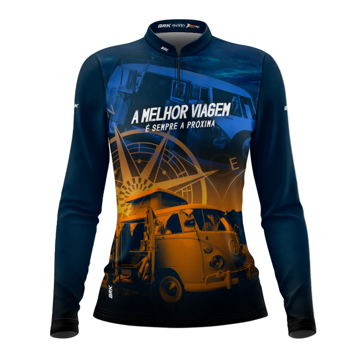 Camisa de Motociclismo Feminina Brk Kombi Motorhome Azul com Proteção Solar UV50+