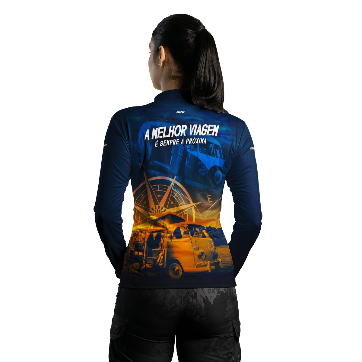 Camisa de Motociclismo Feminina Brk Kombi Motorhome Azul com Proteção Solar UV50+
