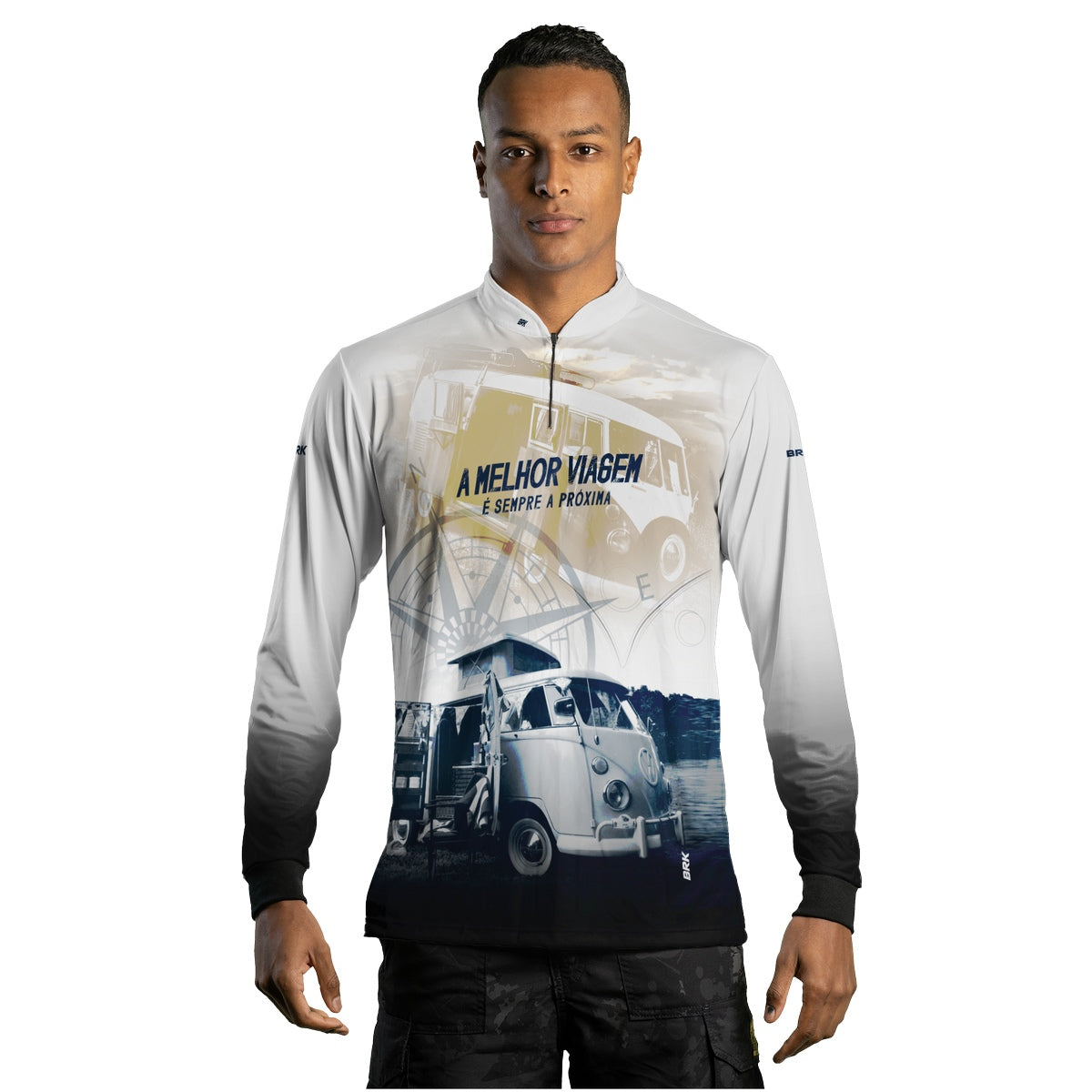 Camisa de Motociclismo Brk Kombi Motorhome Branca com Proteção Solar UV50+