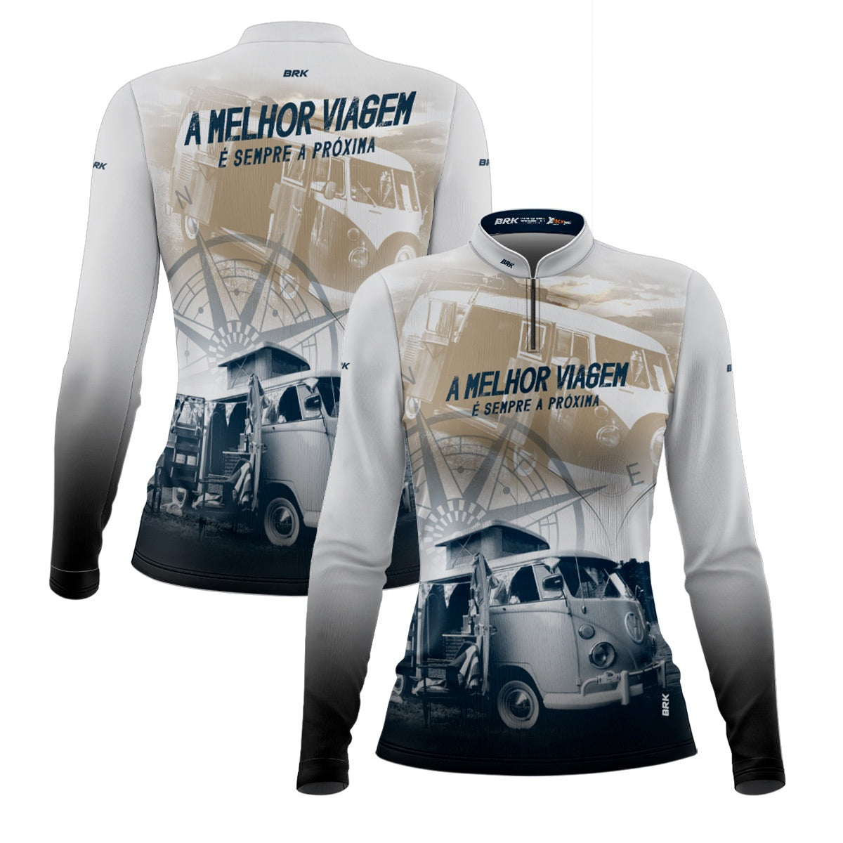 Camisa de Motociclismo Feminina Brk Kombi Motorhome Branca com Proteção Solar UV50+