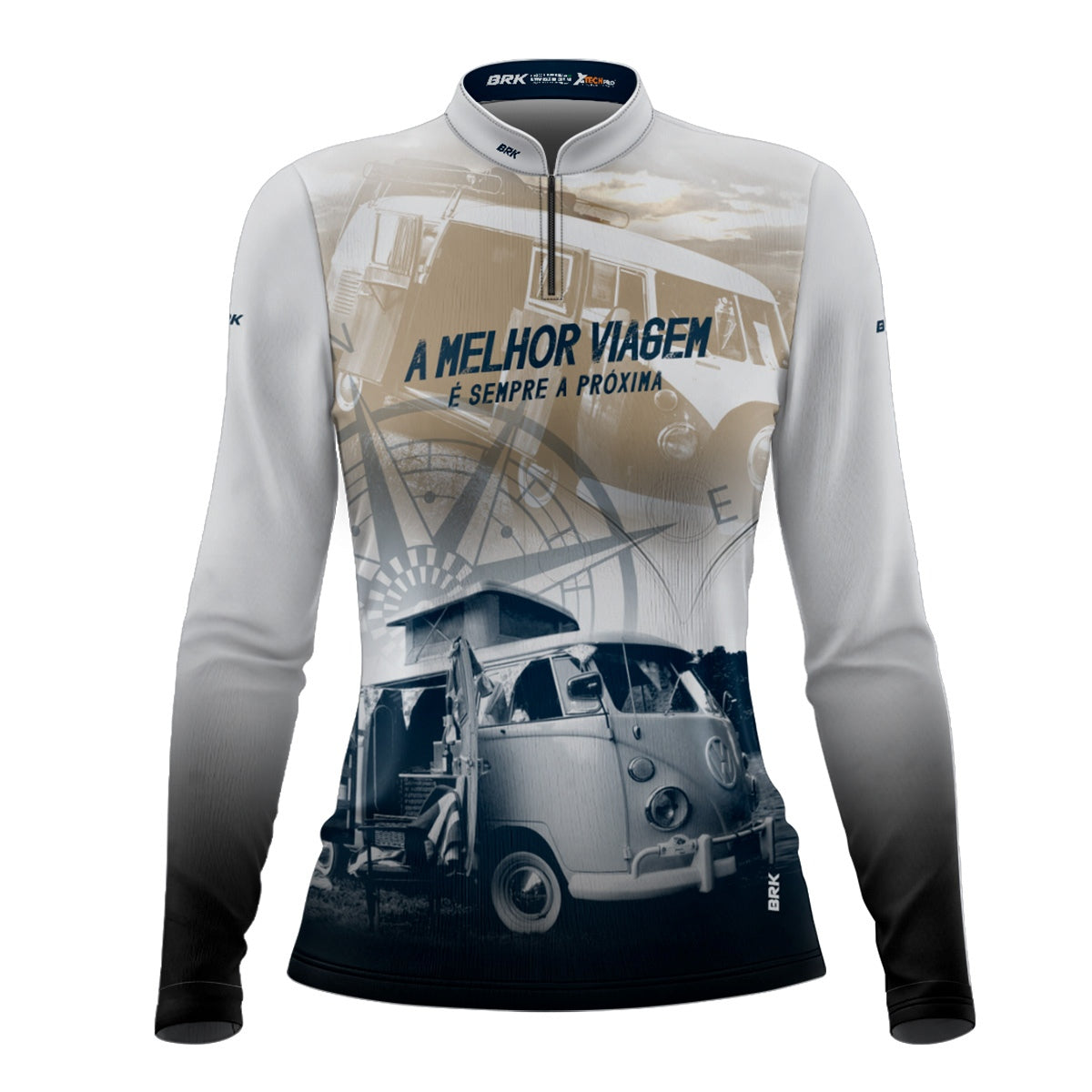 Camisa de Motociclismo Feminina Brk Kombi Motorhome Branca com Proteção Solar UV50+