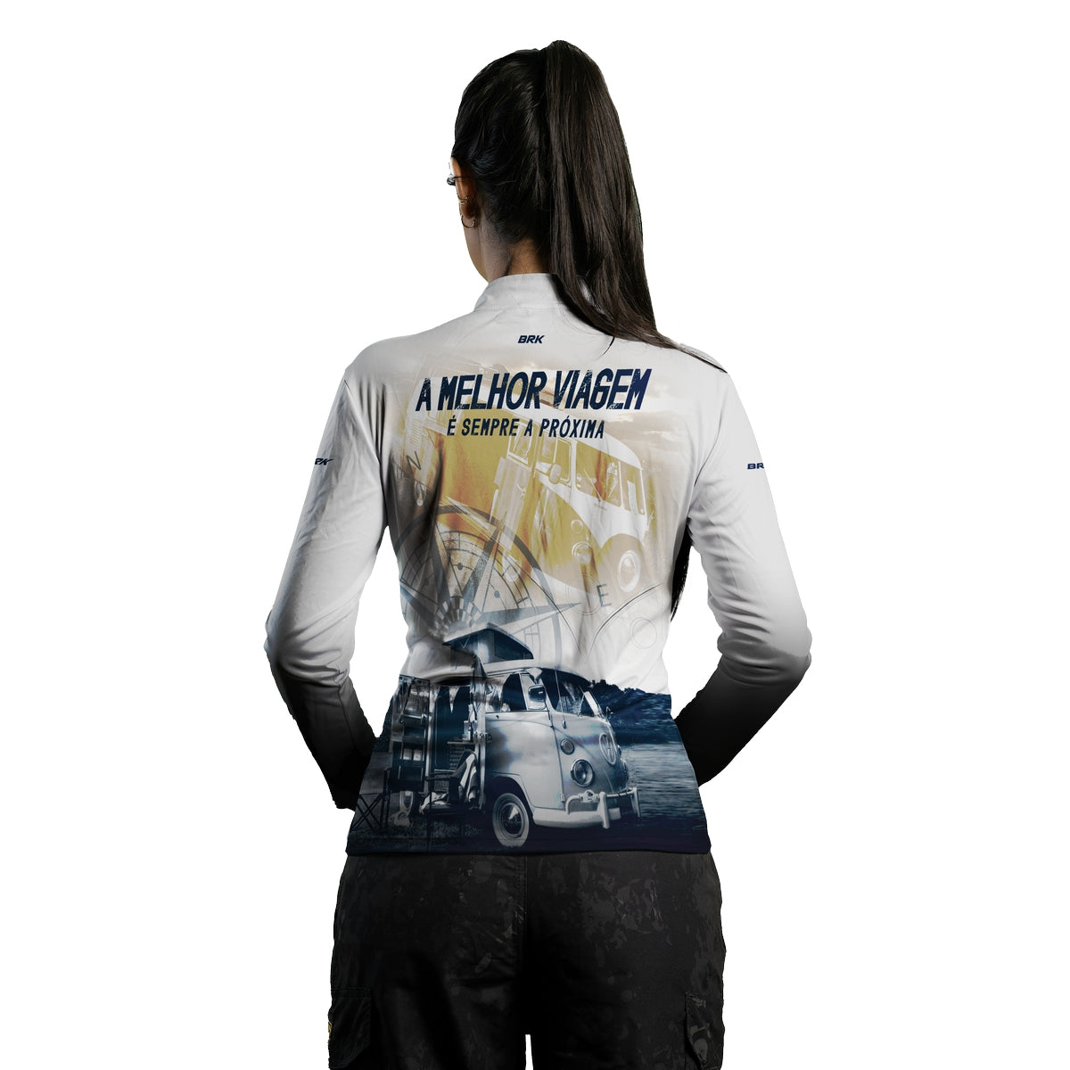 Camisa de Motociclismo Feminina Brk Kombi Motorhome Branca com Proteção Solar UV50+