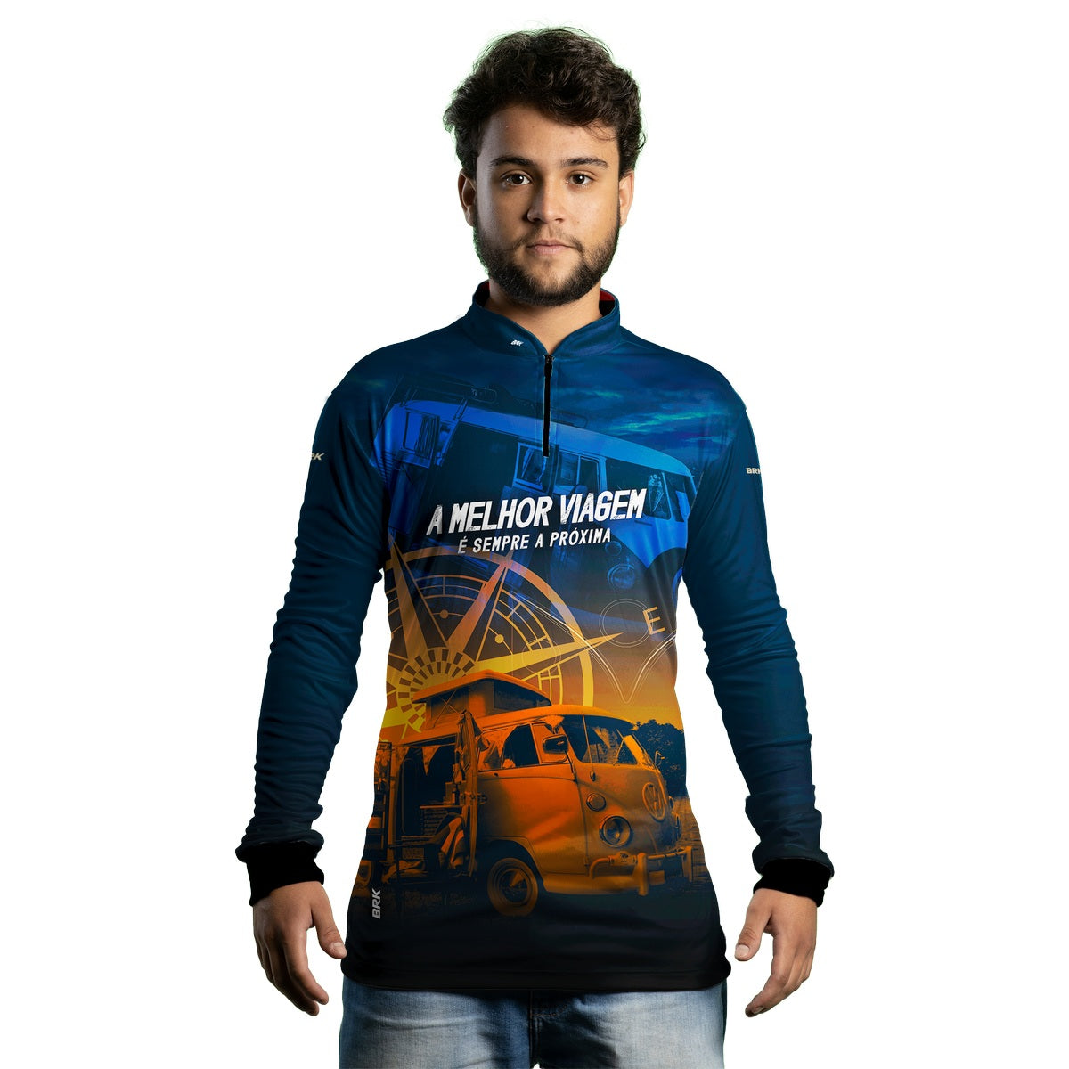 Camisa de Motociclismo Brk Kombi Motorhome Azul com Proteção Solar UV50+